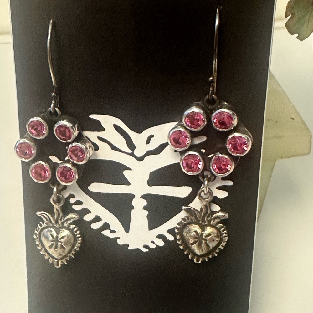 Vintage Virgins, Saints and Angels Silver and Pink Dangle Earrings